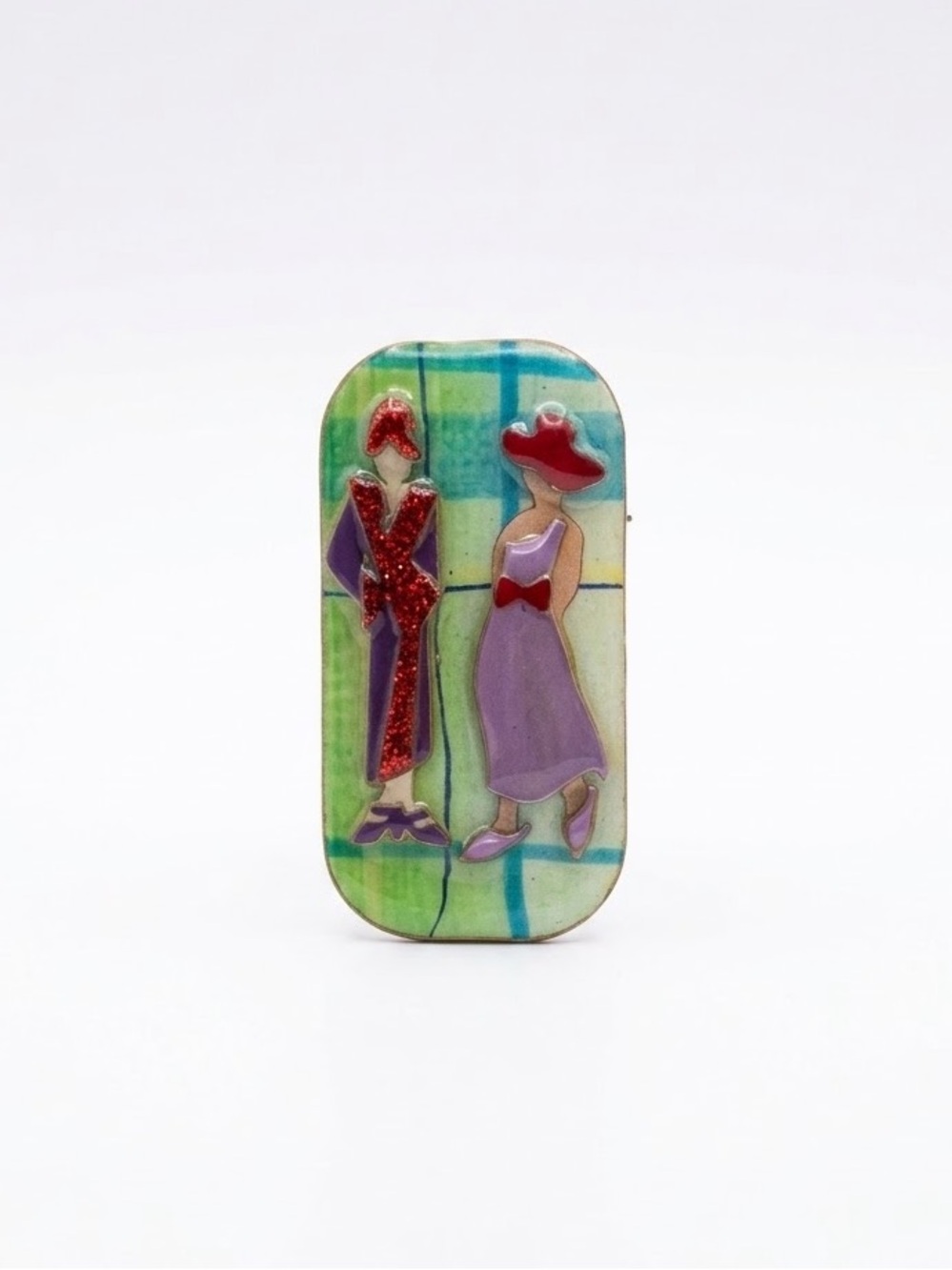 Designs by Lucinda • Vintage Fashion Ladies In Red Hat Pin Brooch 3D Layered Art
